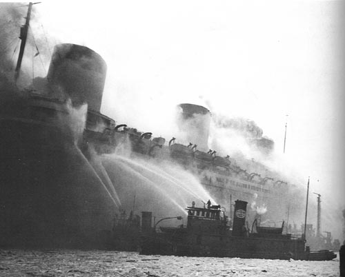 Image result for ss normandie on fire